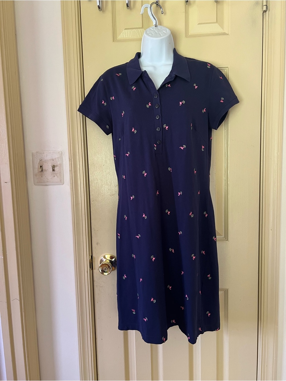 Talbots Navy Polo Mini Dress with Pink Floral Print